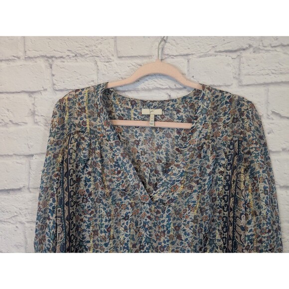 Joie Floral Print Multicolor Silk & Gold Metallic boho blouse Size Small - Picture 3 of 9